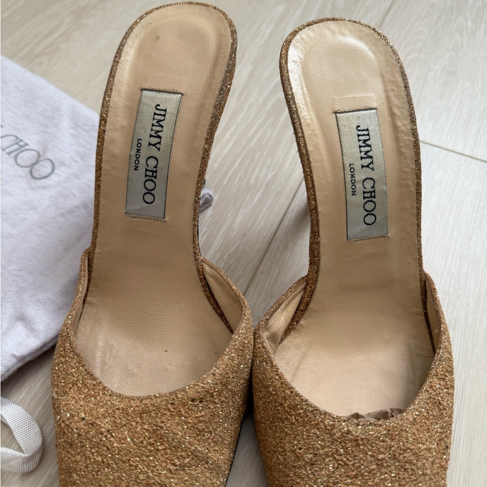 Jimmy Choo Glitter Gold Closed Toe Heels with Dust Bag - Picture 3 of 14